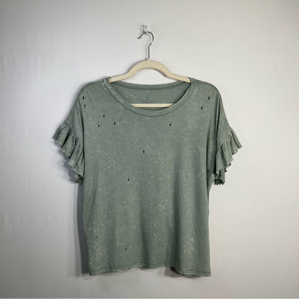 American Eagle Distressed Deconstructed Gorpcore Grunge Ruffle Flounce Top Sz S